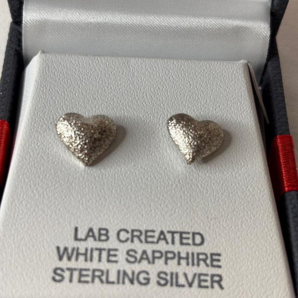 Lab Created White Sapphire Sterling Silver Pierced Earrings New in gift box